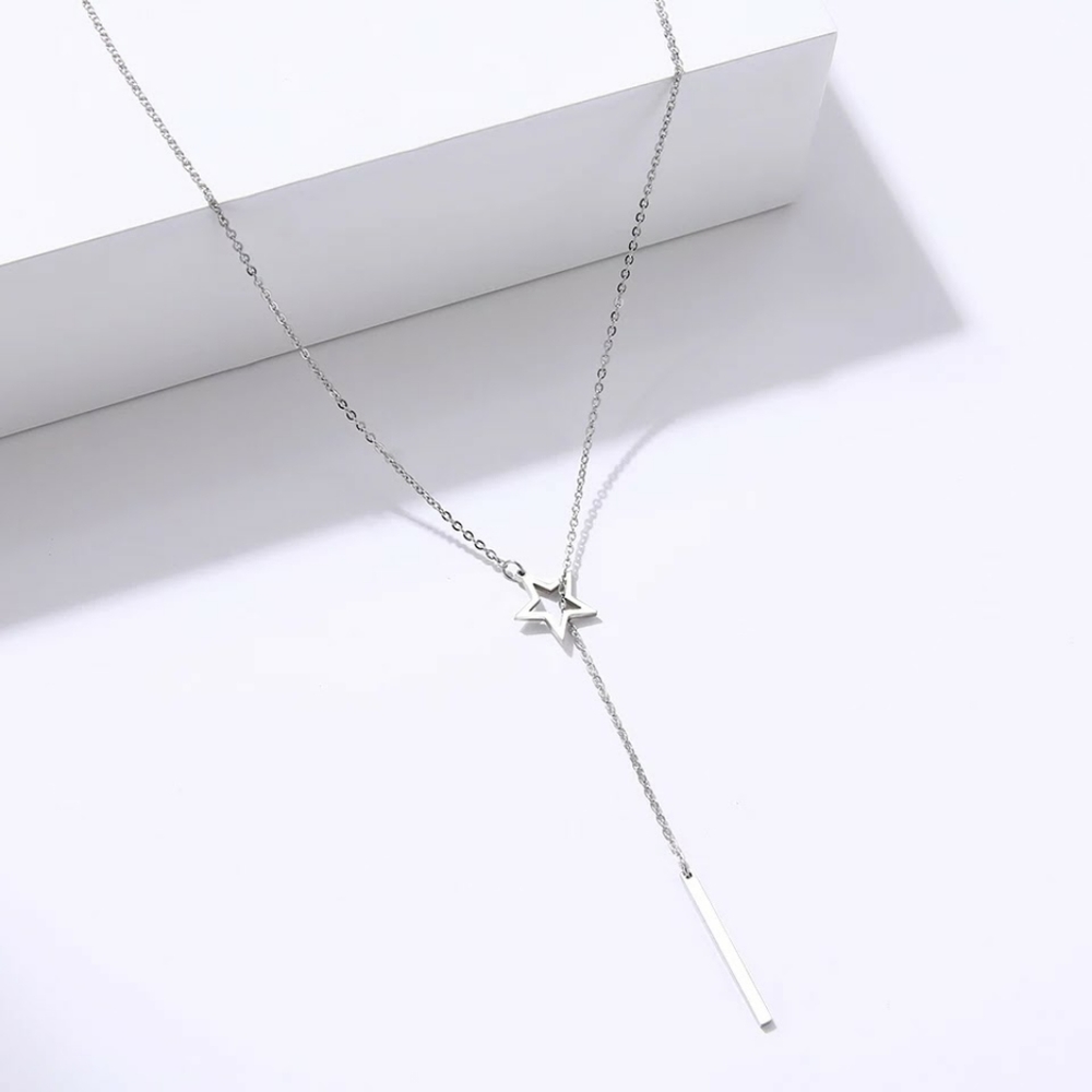 Simple Hollow Star & Bar Long Lariat Necklace